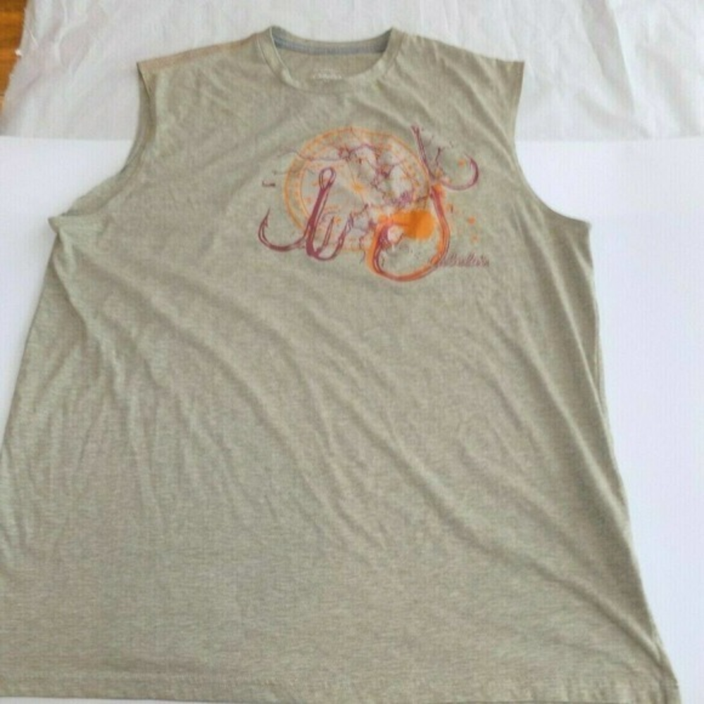 Cabelas Mens Sleeveless Graphic Tee Green Fishing Hook Compass Drirelease Large